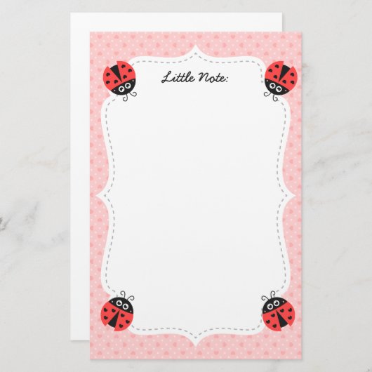 女の子のためのハートを持つかわいいてんとう虫 便箋 (正面/裏面)