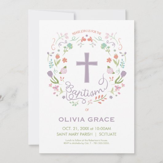 女の子のためのバプテスマかわいらし招待状カスタム- 招待状 (正面)