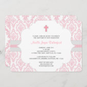 女の子のためのバプテスマまたは第一聖餐式招待状/ピンク 招待状 (正面/裏面)