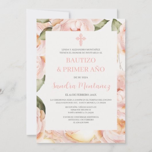 女の子のためのバプテスマスペインのの最初の誕生日招待状 招待状 (正面)