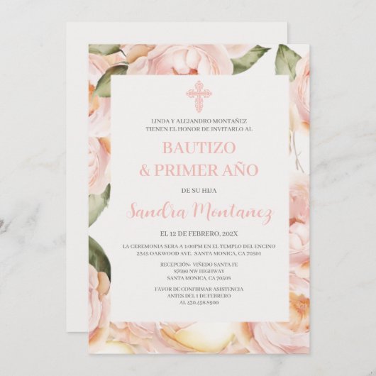 女の子のためのバプテスマスペインのの最初の誕生日招待状 招待状 (正面/裏面)