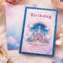女の子のためのパステルレインボーキャッスル誕生日パーティー 招待状