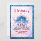 女の子のためのパステルレインボーキャッスル誕生日パーティー 招待状 (正面)