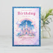 女の子のためのパステルレインボーキャッスル誕生日パーティー 招待状 (スタンド正面)
