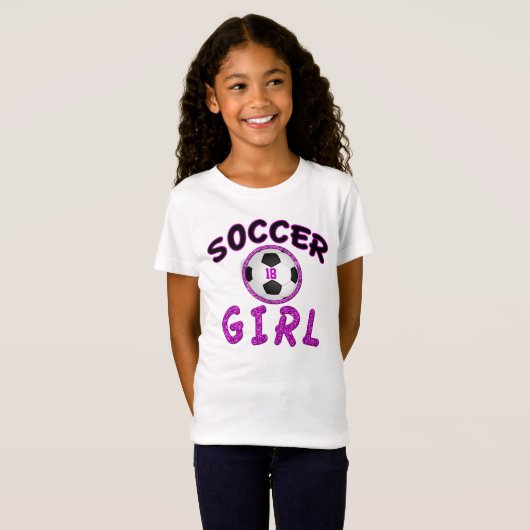女の子のためのパーソナライズでかわいいサッカーのTシャツ Tシャツ (正面フル)