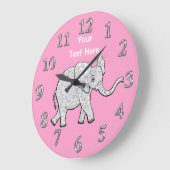 女の子のためのパーソナライズな象の時計の子供部屋の装飾 ラージ壁時計 (傾斜)