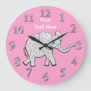 女の子のためのパーソナライズな象の時計の子供部屋の装飾 ラージ壁時計