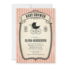 女の子のためのビクトリアンなヴィンテージのベビーシャワー招待状