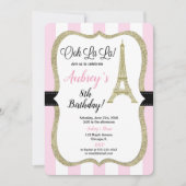 女の子のためのピンクおよび金ゴールドのパリの誕生日の招待 招待状 (正面)