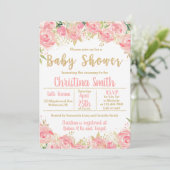 女の子のためのピンクおよび金ゴールドのベビーシャワー招待状 招待状 (スタンド正面)
