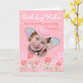 女の子のためのピンクのかわいい蝶のフォトフレームの贈り物 カード (黄色い花)