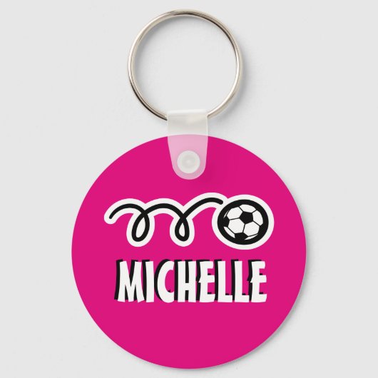 女の子のためのピンクのカスタマイズ サッカー ボール キーチェーン (正面)