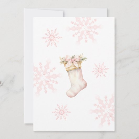 女の子のためのピンクのクリスマスベビーシャワー招待状 招待状 (裏面)