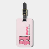 女の子のためのピンクのヒッポ文字Hモノグラム ラゲッジタグ (正面縦)