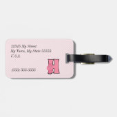 女の子のためのピンクのヒッポ文字Hモノグラム ラゲッジタグ (裏面横)