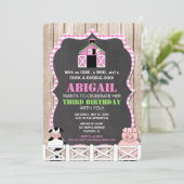 女の子のためのピンクのファーム動物の誕生日招待状 招待状 (スタンド正面)