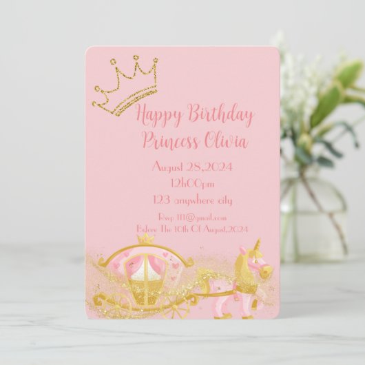 女の子のためのピンクのプリンセス誕生日の招待 セーブザデート (スタンド正面)