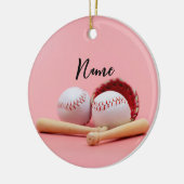 女の子のためのピンクのボールと野球のクリスマス セラミックオーナメント (左)