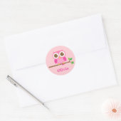 女の子のためのピンクの梟のブランチデザイン ラウンドシール (封筒)