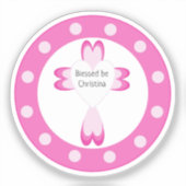 女の子のためのピンクの洗礼記念ステッカー シール (正面)