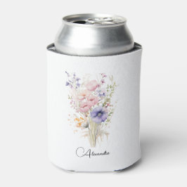 女の子のためのピンクの紫の野の花 あなたの名前 缶クーラー