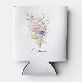 女の子のためのピンクの紫の野の花 あなたの名前 缶クーラー