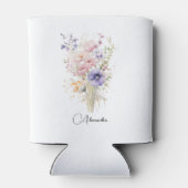 女の子のためのピンクの紫の野の花 あなたの名前 缶クーラー (裏面)