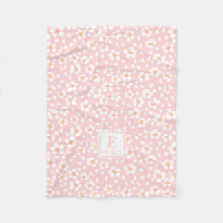 女の子のためのピンクの花モノグラムカスタムブランケット フリースブランケット