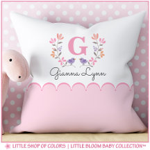 女の子のためのピンクの花柄の赤ちゃんの名前の枕