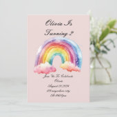 女の子のためのピンクの誕生日の招待 招待状 (スタンド正面)