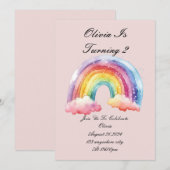 女の子のためのピンクの誕生日の招待 招待状 (正面/裏面)