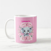 女の子のためのピンクの象の名入れマグカップ コーヒーマグカップ (左)