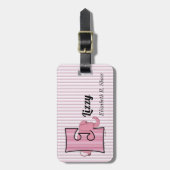 女の子のためのピンクの象の手紙E ラゲッジタグ (正面縦)