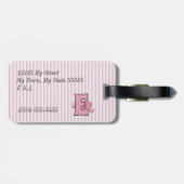 女の子のためのピンクの象の手紙E ラゲッジタグ (裏面横)