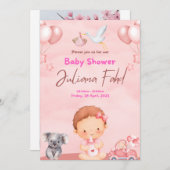 女の子のためのピンクの赤ちゃんシャワー招待状 – かわいい 招待状 (正面/裏面)