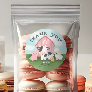 女の子のためのピンクの農場の動物の誕生日パーティーのお礼シール ラウンドシール