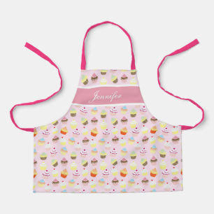 女の子のためのピンクカップケーキ柄エプロン エプロン