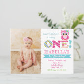 女の子のためのフクロウのバースデーパーティ招待状 招待状 (スタンド正面)