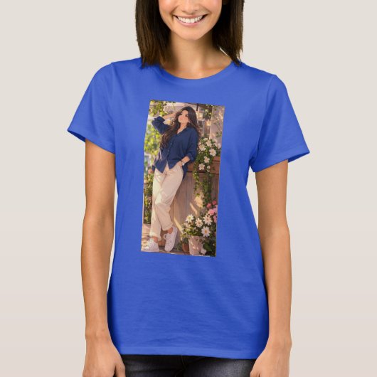 女の子のためのブルーサマーのTシャツ Tシャツ (正面)