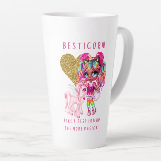 女の子のためのベストフレンドの贈り物，魔法のユニコーンピンク カフェラテマグ (右アングル)