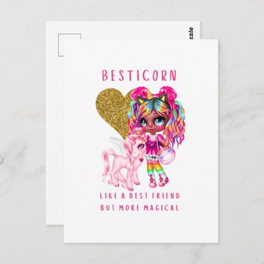 女の子のためのベストフレンドの贈り物，魔法のユニコーンピンク ポストカード (正面/裏面)