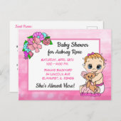 女の子のためのベビーシャワー、ピンクボウベビー ポストカード (正面/裏面)