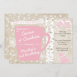 女の子のためのホットチョコレート冬の誕生日パーティー 招待状