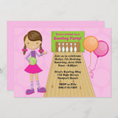 女の子のためのボーリングをするパーティーの誕生日の招待状 招待状 (正面/裏面)