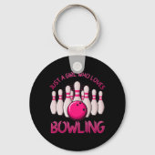女の子のためのボーリングギフトボーリングゲームボウリングをする人、 クリケットの投手 キーホルダー (正面)