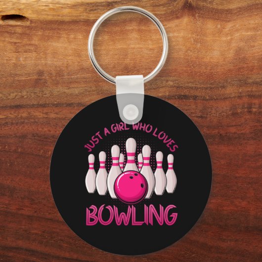 女の子のためのボーリングギフトボーリングゲームボウリングをする人、 クリケットの投手 キーホルダー (正面)