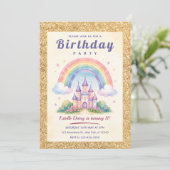女の子のためのマジカルレインボーキャッスル誕生日パーティー 招待状 (スタンド正面)