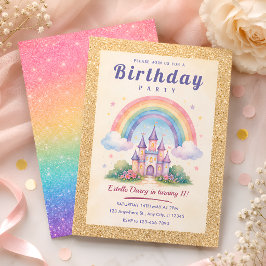 女の子のためのマジカルレインボーキャッスル誕生日パーティー 招待状