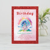 女の子のためのマジカルレインボーキャッスル誕生日パーティー 招待状 (スタンド正面)