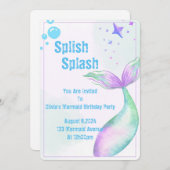 女の子のためのマーメイドパーティの招待状 セーブザデート (正面/裏面)